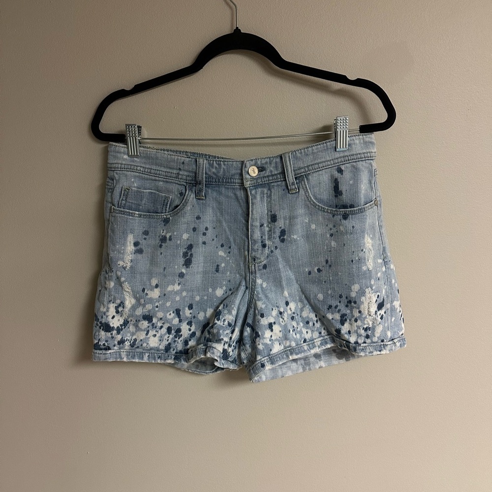 Pilcro Anthropologie Blue and White Women's Denim Shorts Bleached Spotted 30